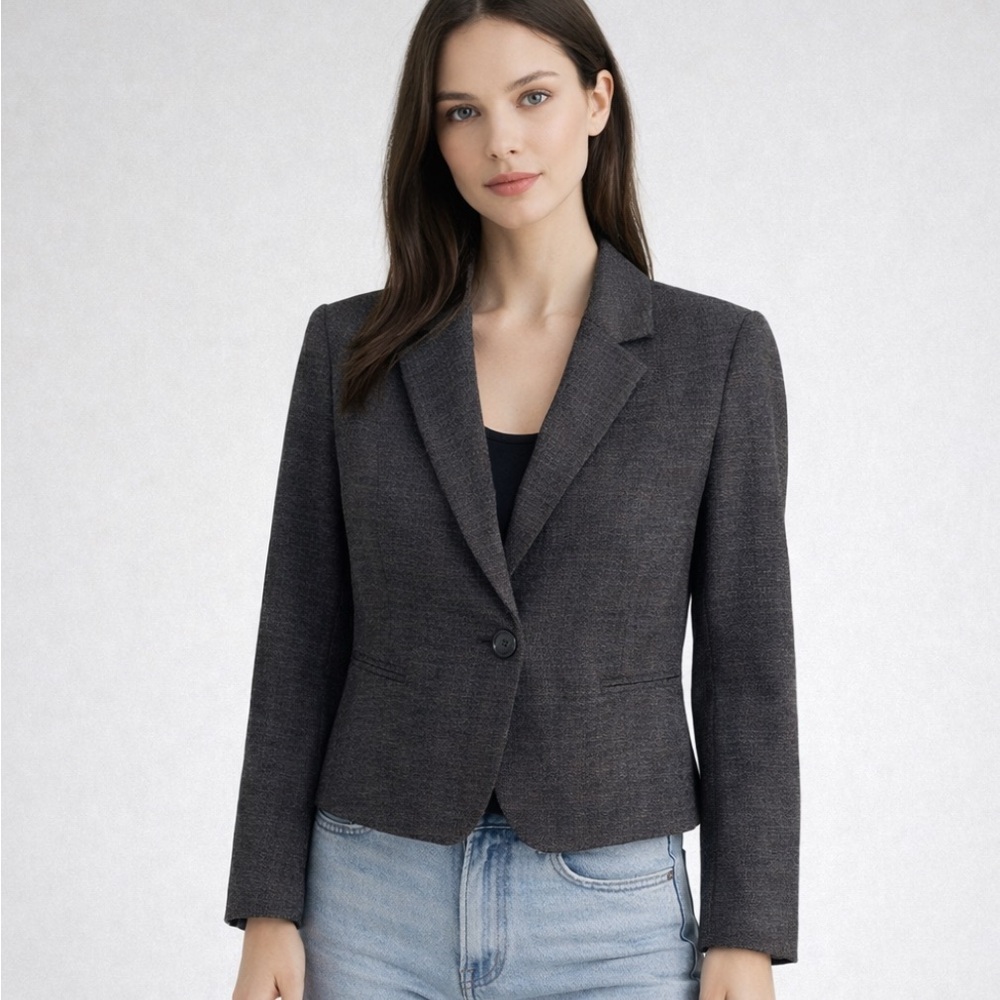 Ann Taylor One Button Tailored Blazer Jacket Career Office Casual Black Size 8P